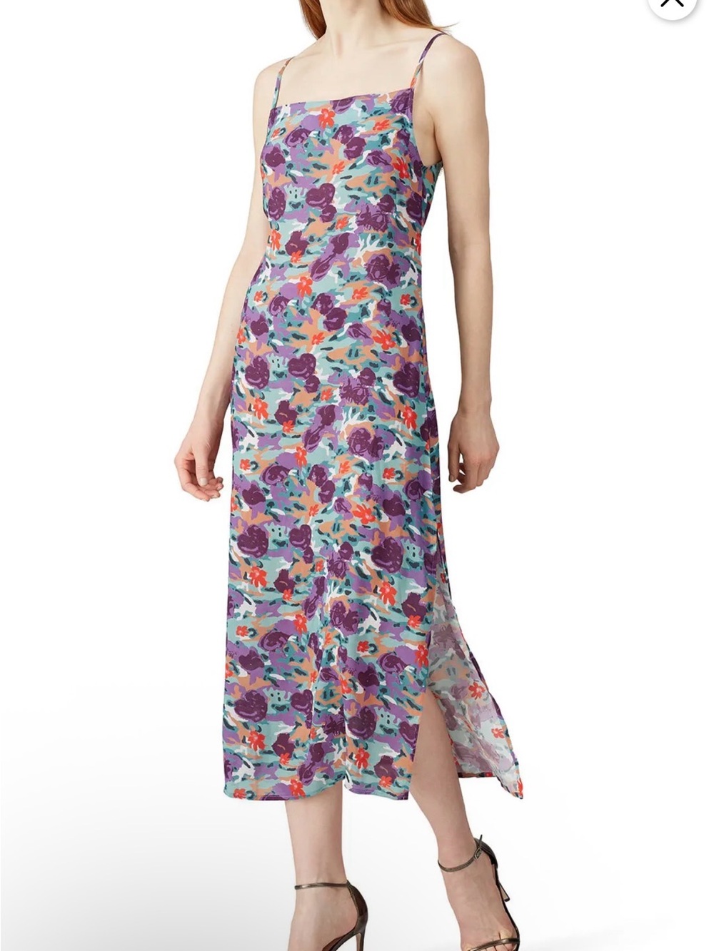 Nightcap Floral Midi Silk Slip Dress in Purple, Teal, Red